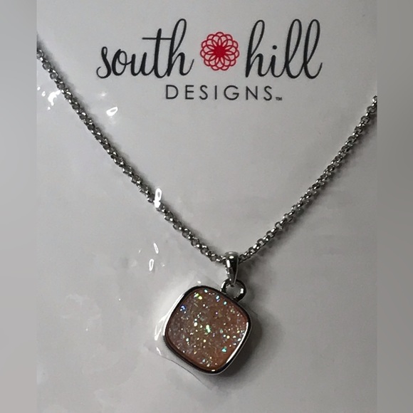 NWT South Hill Designs Silver Tone Necklace w Pink Glitter Pendant - Picture 2 of 4